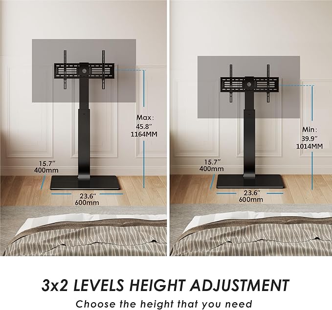 FITUEYES Swivel Floor TV Stand with Mount for TVs 37 43 50 55 60 65 70 75 Inch LCD LED Flat/Curved Screens Universal Swivel Televisions TV Mount Stand for Bedroom Living Room Black Tempered Glass Base-NeatNest