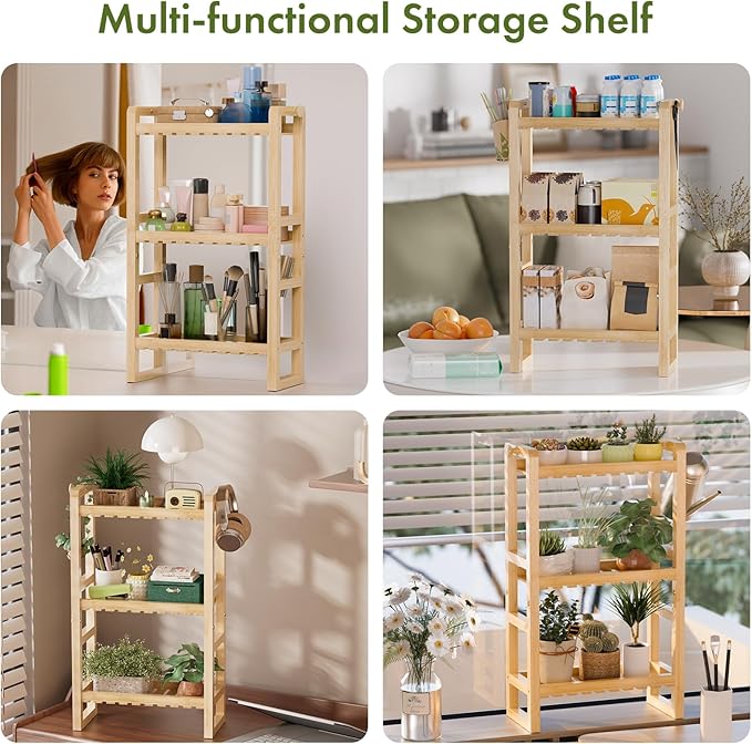 AmazerBath Bamboo Over The Toilet Storage Shelf - 3-Tier Bathroom Organizers and Storage Shelves, 2 in 1 Dual Stable Above Over Toilet Bamboo Shelf Home Storages Rack for Small Bathroom, Space Saver-NeatNest