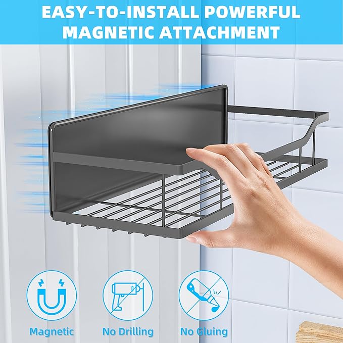 5 Pack Magnetic Shelves for Washing Machine & Refrigerator, Paper towel holder, Movable Powerful Magnetic Spice Racks with Unique Hollow Design, for Laundry Room and Kitchen Organization (Grey)