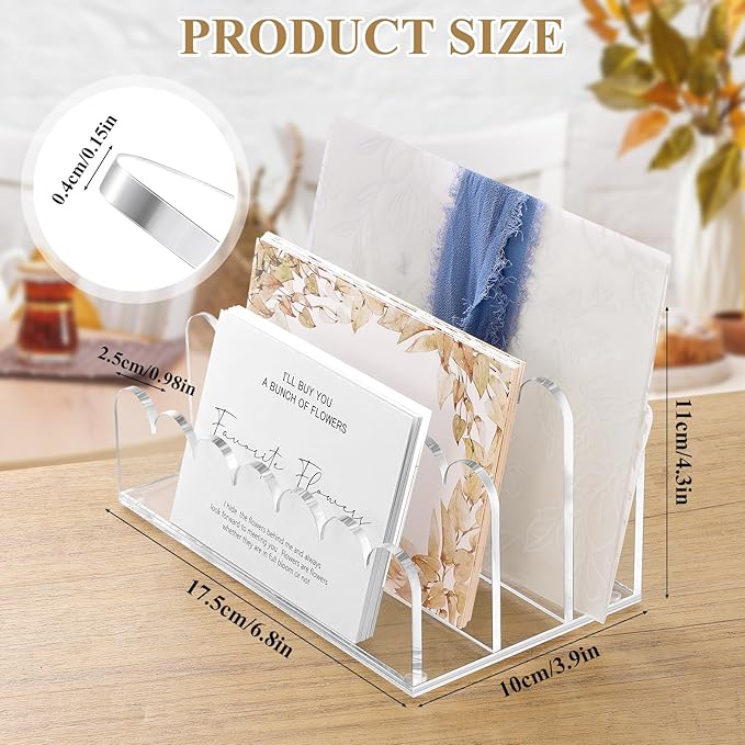 Acrylic Scalloped Mail Holder Organizer Sorter for Desk Clear Print Script Letter Holder Countertop 3 Upright Compartments Laddered Envelope Stand for Office Home School