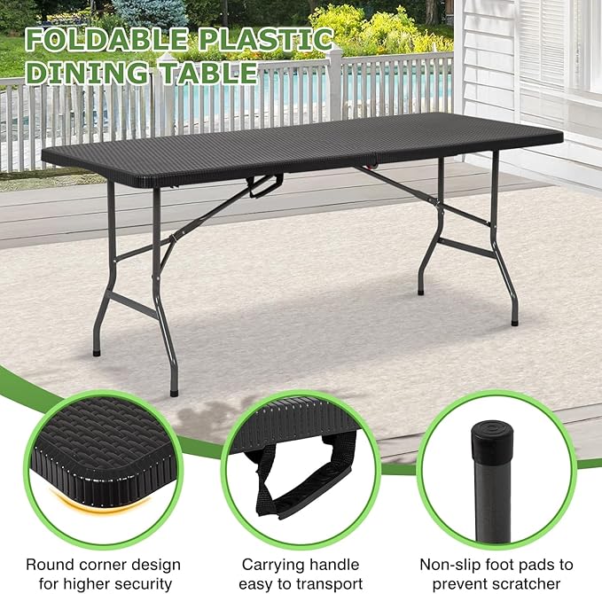 BestOffice Outdoor Folding Camping Table Plastic Table Portable Square Height Dining Table Perfect for Picnics,Parties,Party and Camping,Black Ratten-NeatNest
