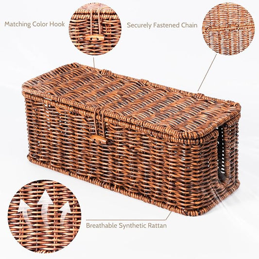BROWNLILY Rattan Wire Storage Box, Handmade Cord Organizer for Desk Cord Hider Outlet Covers Baby Proofing for Power Strip TV PC Router Charger Under Desk Cable Management Box-NeatNest