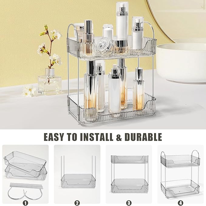 Bathroom Counter Organizer Countertop Storage Skincare Countertop Makeup Organizer Cosmetics Skincare Organizers Holder for Perfume-Grey-silver pole-NeatNest