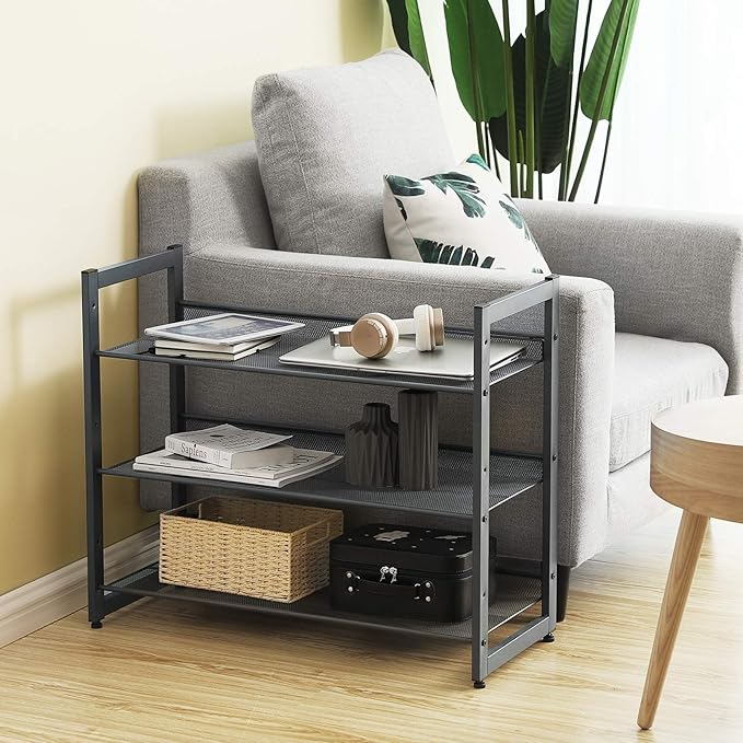 SONGMICS Shoe Rack, 3-Tier Shoe Organizer, Metal Shoe Storage for Garage, Stackable Shoe Shelf, with Adjustable Flat or Angled Shelves, 9-12 Pairs, Charcoal Gray ULMR03GB-NeatNest