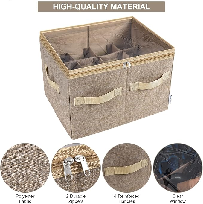 Moteph Shoe Organizer for Closet - Shoe Storage Organizer for Closet Organization with Clear Cover & Adjustable Dividers, Shoe Rack & Basket - (Light Brown, Medium - 16 Pairs)-NeatNest