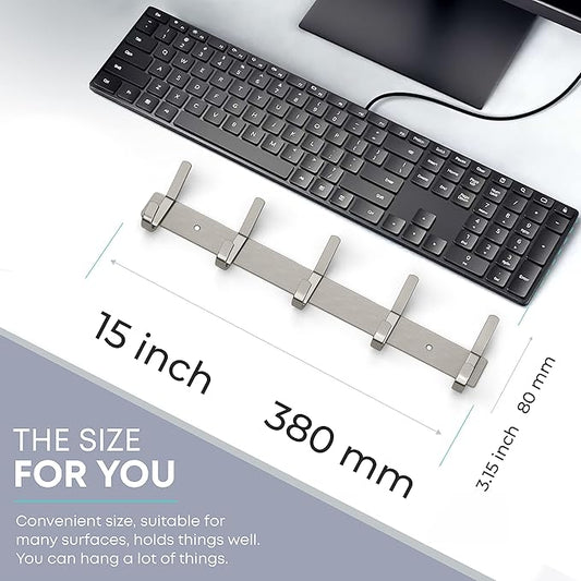 Coat Rack Wall Mount – Brushed Nickel 15 Inch Stainless Steel Hook Rail with 5 Heavy Duty Double Coat Hooks – Wall Mounted Coat Hanger for Entryway, Bathroom, Bedroom, Towel, Hat Organizer - 2 Pack-NeatNest