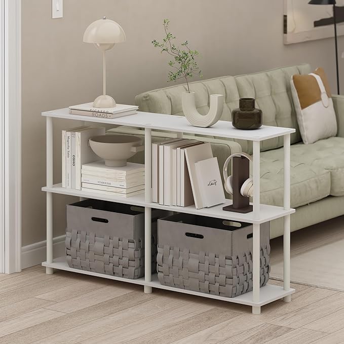 Furinno Turn-N-Tube 3-Tier Double Size Storage Display Rack, White/White