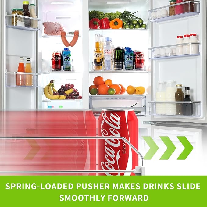 Drink Organizer for Fridge, Soda Can Dispenser for Refrigerator, Automatic Drink Dispenser for Fridge Holds up to 10 Cans, 2 Row