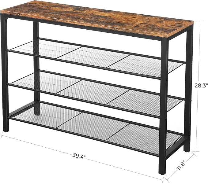 VASAGLE 4 Tier Shoe Rack, Shoe Organizer for Closet, Entryway, 16-20 Pairs of Shoes, Large Shoe Rack Organizer with 3 Metal Mesh Shelves, 11.8 x 39.4 x 28.3 Inches, Rustic Brown and Black ULBS14BX-NeatNest