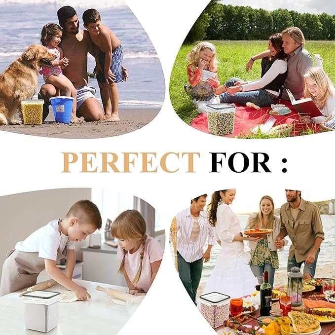 Cereal Container Food Storage Containers, Airtight Dry Food Storage Containers Set of 8 (2.5L/85oz) for Flour, Sugar, Cereal and Pantry Storage Containers with Black Locking Lids-NeatNest