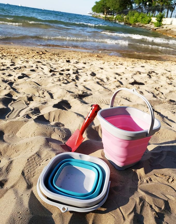 SAMMART Set of 2-2.6L (0.68 Gallon) Super Mini Sqare Collapsible Plastic Bucket - Foldable Square Tub - Portable Fishing Water Pail - Space Saving Outdoor Waterpot (2, Pink + Bright Blue)-NeatNest