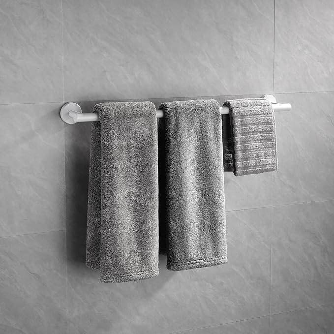 GERZWY 24-Inch Bathroom Towel Bar Modern Round Style Bath Towel Bar SUS 304 Stainless Steel Wall Mount, White