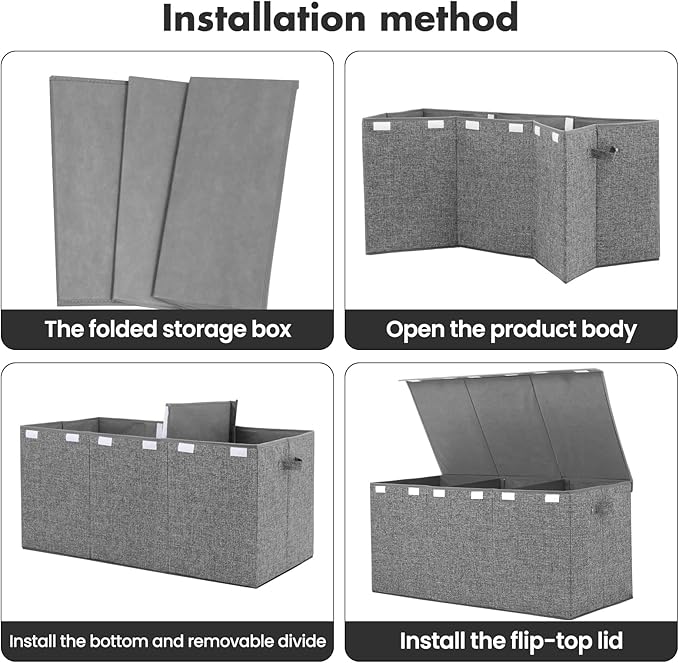 Extra Large Toy Box 167L, Sturdy Toy Storage Chest Organizer Bin Baskets with 2 Removable Divider for Boys, Girls, Kids, Nursery, Bedroom, Playroom, 35.5"x17" x17"(Linen Gray)-NeatNest