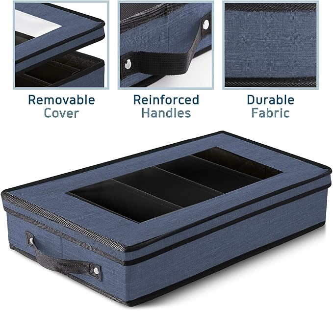 Flatware & Utensil Storage, Durable Silverware Storage Box with Padded Dividers, 5 Compartment Flatware Storage Case, Silverware Case with Handles, Protects and Organizes Cutlery, Blue-NeatNest