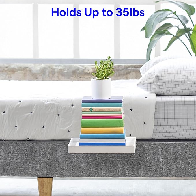 BedShelfie Bedside Shelf for Dorm Room Bunk Bed & Top Bunk, College Dorm Room Essentials, Bedside Caddy, Clip on Floating Desk Tray, Bed Side Table Storage, Loft Nightstand Decor- White Wood Slide-NeatNest