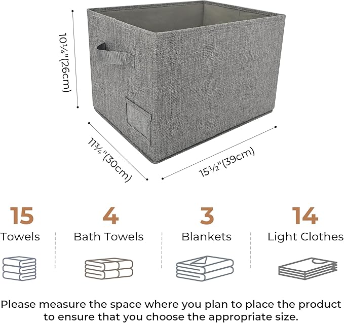 GRANNY SAYS Closet Organizers and Storage, Fabric Storage bins with Label Holder, Shelf Baskets for Organizing Bedroom, Decorative Storage Containers for Wardrobe, Dark Gray, 3-Pack