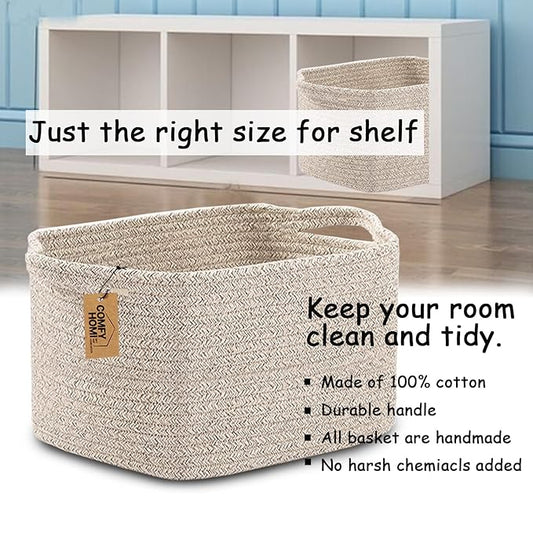 COMFY-HOMI Storage Basket for Shelves, Woven Baskets for Storage, Cotton Rope Basket for Toys,Towel Baskets, Toy Storage Organizer, Storage Cube Bin, Organization and Storage-All Brown-NeatNest
