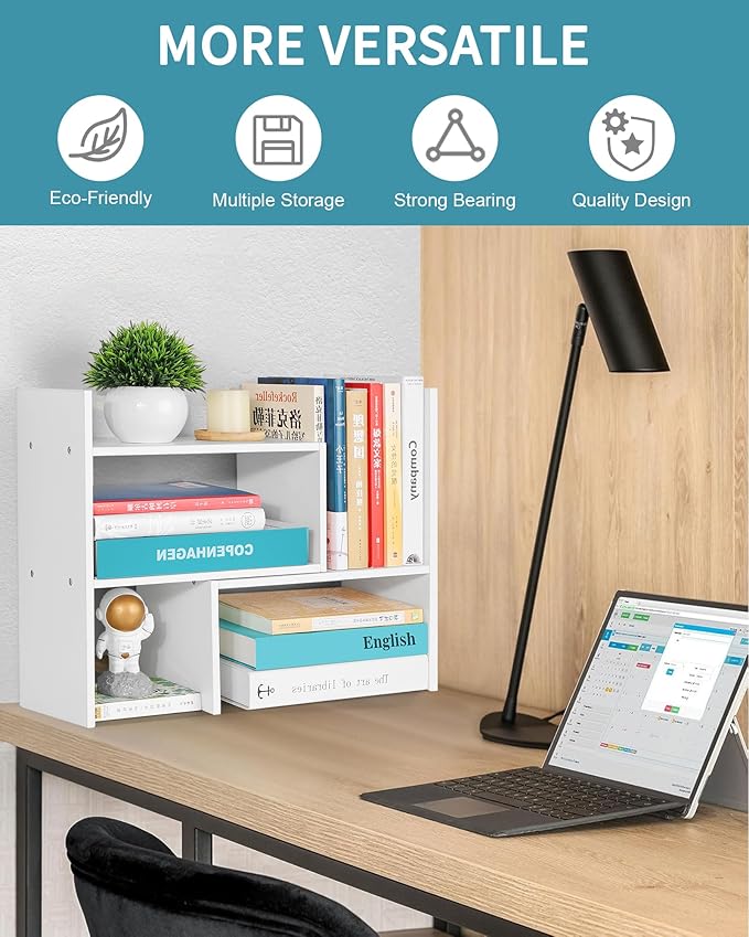 Desktop Shelf Organizer,Adjustable Stackable Office Storage Rack,Wood Display Shelf,White Small Bookshelf for Desktop,Tabletop Desk Shelf,Multipurpose Shelves for Office, Dormitory,Home Decor.-NeatNest