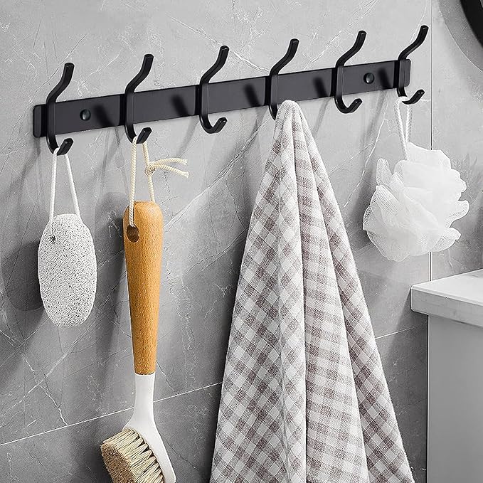 AZW Coat Rack Wall Mount,Heavy Duty Stainless Steel Metal Coat Hooks Hanging for Robes Bags Keys Hat Clothes and Bathroom Door Towels Hanger(Matte Black 6 Hooks)-NeatNest