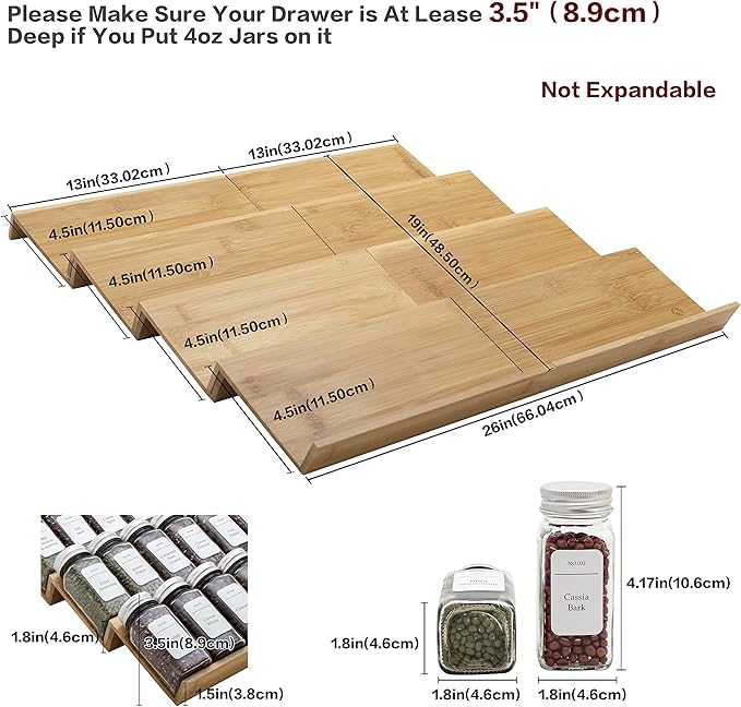 Bamboo Spice Rack Drawer Organizer - 8-Piece Set - 13" Wide Per Piece - Combine Into 26" Wide Rack-NeatNest
