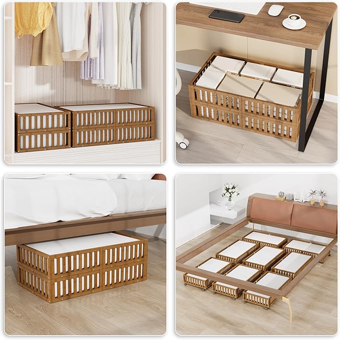 Bamboo Under Bed Storage with Wheels (2-Pack) – Rolling Underbed Shoe Organizer Box for Shoes, Blankets, Toys, Clothes Container Space-Saving Organizer Bins for Bedroom, Closet, Dorm, Nursery-NeatNest