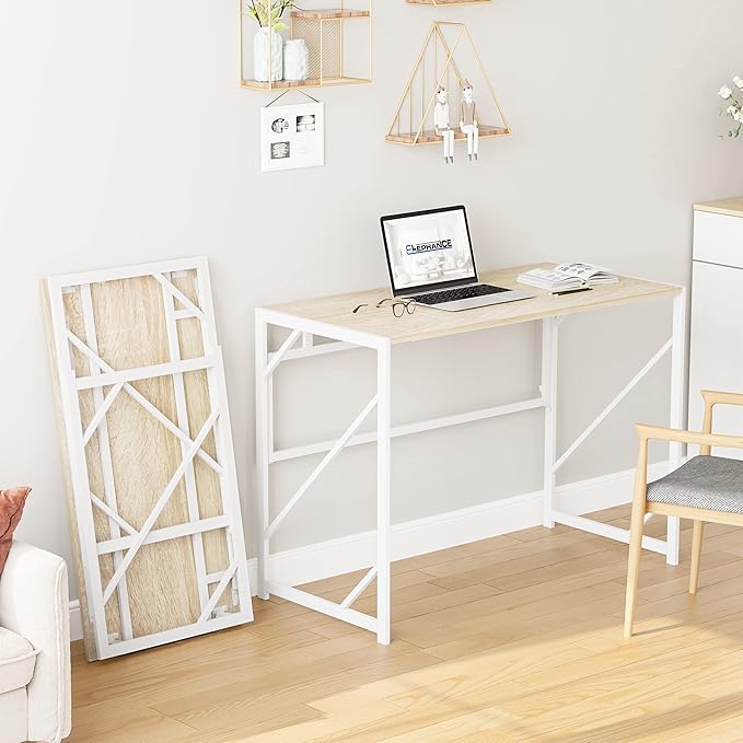 Elephance Folding Desk Writing Computer Desk for Home Office, No-Assembly Study Office Desk Foldable Table for Small Spaces-NeatNest
