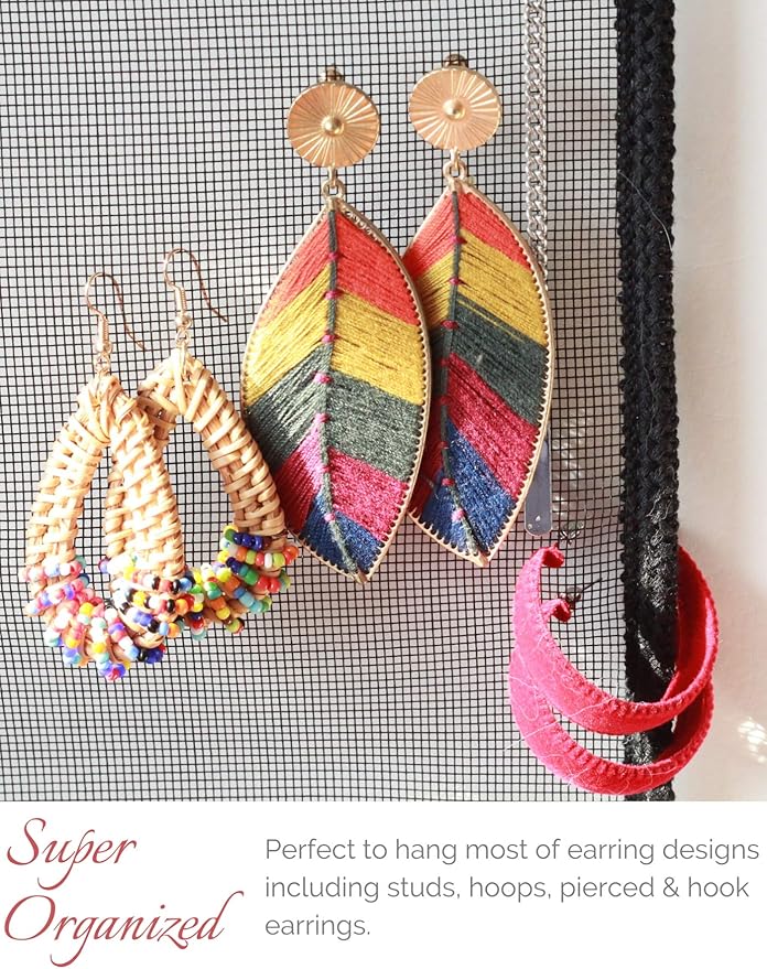 Earring Organizer Wall Monut, Display Hanging Jewelry Organizer for Studs Dangle Earrings and Necklaces Holder Rack for Women Girl Gift-NeatNest