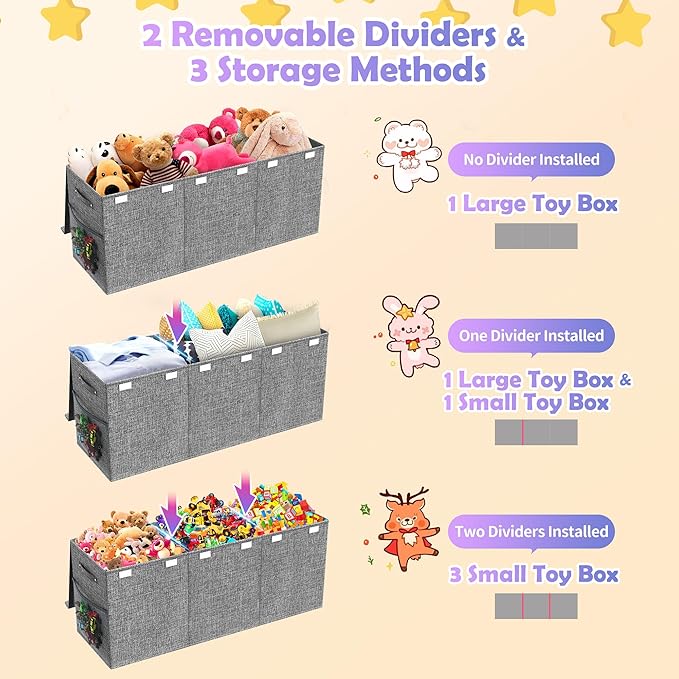 Extra Large Toy Box, Collapsible Sturdy Kids Toy Chest for Boys, Girls, 40"x14"x16" Storage Organizer Toddler Storage Bins with Lids, Toybox Basket for Living Room, Bedroom, Nursery, Gray