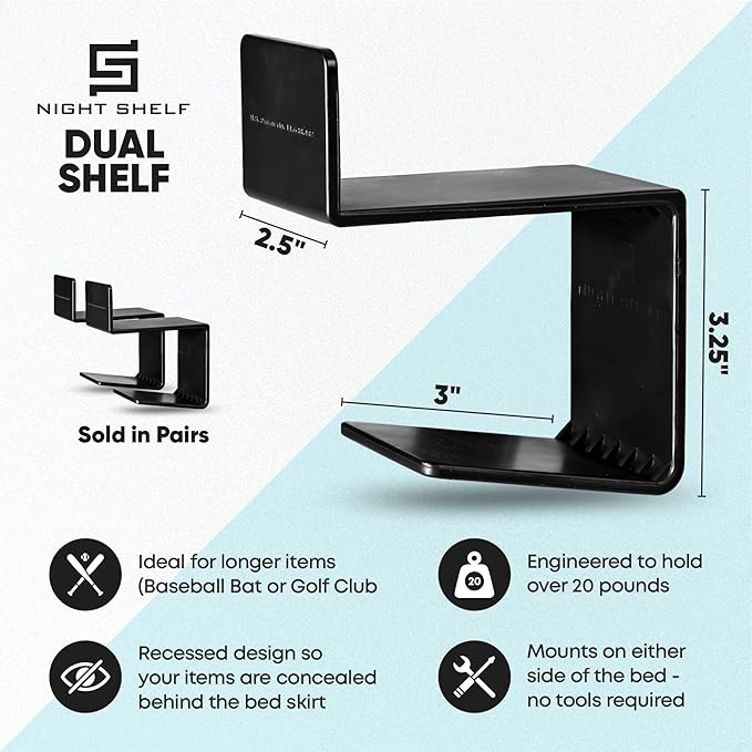 Dual Shelf - Concealed Under Bed Hidden Shelf for Baseball Bat, Shotgun, Rifle, Baton, Gun Or Golf Club - Ideal Concealed Gun Storage for Quick Access Self Defense Items - Sold in Pairs-NeatNest