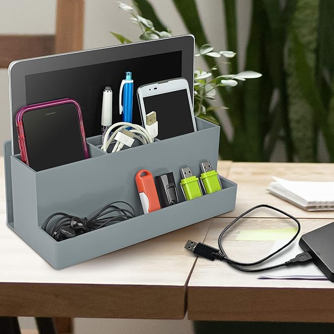 Acrimet Desktop Organizer - Multi Organizer Caddy Holder for Office, Home and School use (Plastic) (Silver Color)-NeatNest