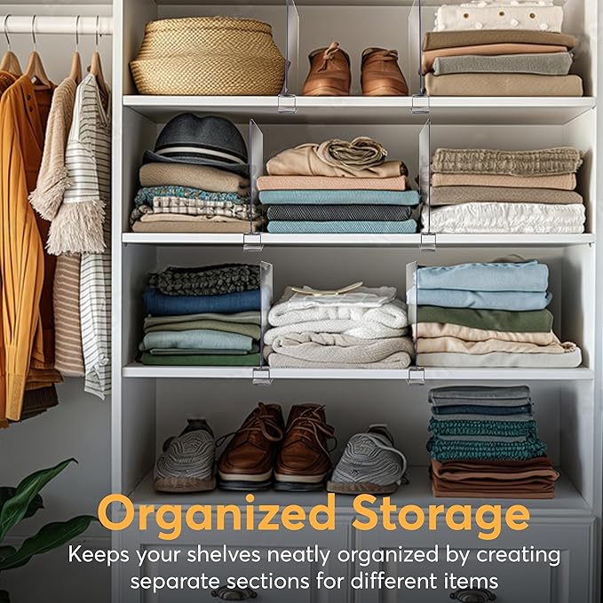 8 Pack Acrylic Shelf Dividers for Closet Organization 11x7.9 Inch โ Clear Closet Shelf Separators for Purses, Clothes & Sweater Storage โ Vertical Bookshelf Dividers for Bedroom, Office & Kitchen-NeatNest
