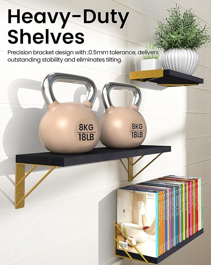 BAYKA Wall Shelves for Bedroom Decor, Floating Wall Shelves for Living Room Kitchen Storage, Wall Mounted Rustic Wood Floating Shelves for Kids Books, Corner Shelves for Bathroom, Office(Set of 3)-NeatNest