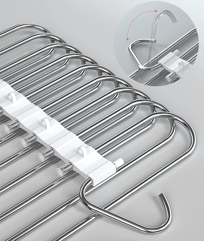 9 Layers Pants Hangers Space Saving, 2 Pack Multifunctional Pant Rack Stainless Steel Closet Organizer for Pants Jeans Leggings Trousers, Antiquewhite-NeatNest