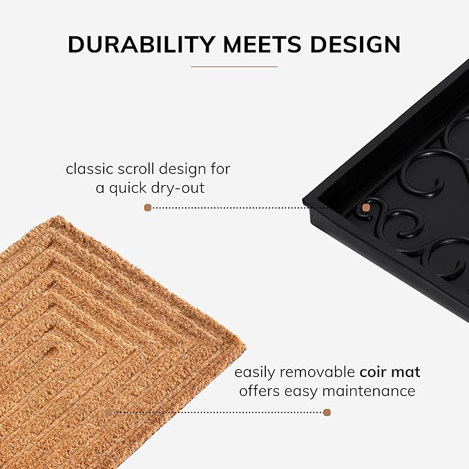 Anji Mountain AMB0BT4F-018 Black Rubber Boot/Shoe Tray with Coir, Fits 4 Pair (46.5" Wide), Rectangle Embossed Insert
