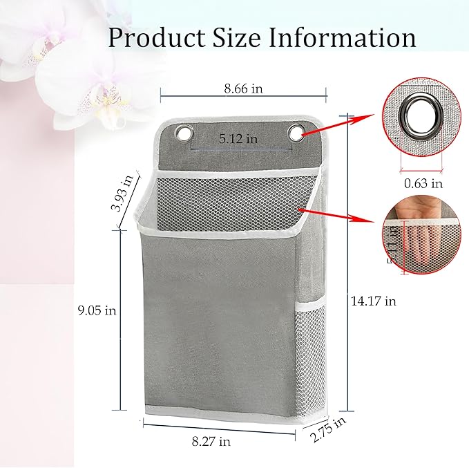 2pcs Wall Hanging Storage Organizer Bag, Hanging Baskets with Pockets for Wall organizing, Storage Hanging Bag for Bedroom, Dormitory, Study Room, Bathroom (Grey)-NeatNest