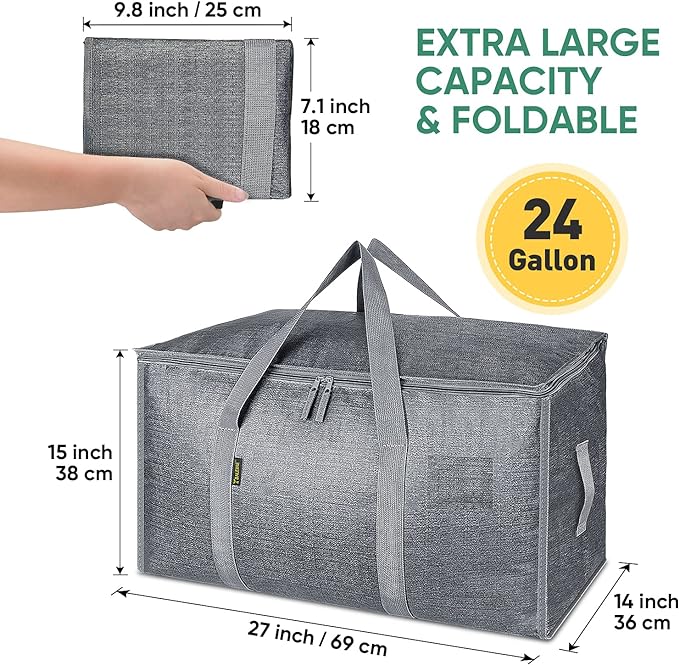 BALEINE 2-Pack Oversized Moving Bags with Reinforced Handles, Heavy-Duty Storage Tote for Clothes, Moving Supplies (Winter Grey, 2-Pack)-NeatNest