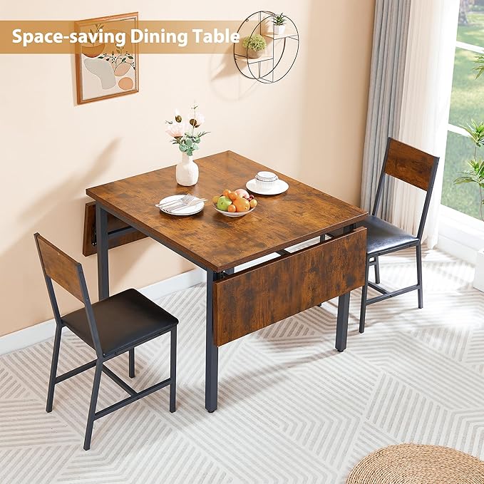 63.2" Folding Dining Table for 4-6 People, Drop Leaf Table with Storage Rack Extendable Kitchen Dinner Table for Small Spaces, Chairs Not Included (Brown)-NeatNest