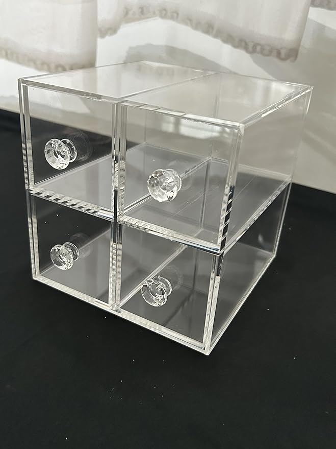Acrylic Jewelry Box Clear Jewellery Storage Drawer Transparent Cosmetic Display Stand Holder Home Organizer Tray for Earring Necklace Rings Bracelet Makeup (4 drawer)-NeatNest