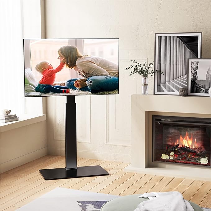 FITUEYES Swivel Floor TV Stand with Mount for TVs 37 43 50 55 60 65 70 75 Inch LCD LED Flat/Curved Screens Universal Swivel Televisions TV Mount Stand for Bedroom Living Room Black Tempered Glass Base-NeatNest