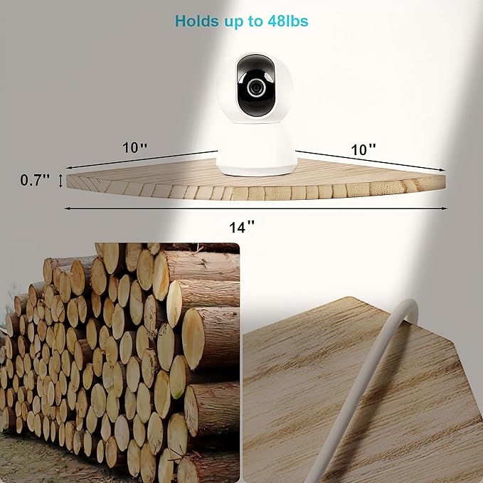 Corner Wall Shelves Set of 2, Rustic Wood Corner Floating Shelves with Cable Raceway, Wall Mount Storage Display for TV Accessories, Baby Monitor (Carbonized, Fan-shaped-10 Inch)-NeatNest