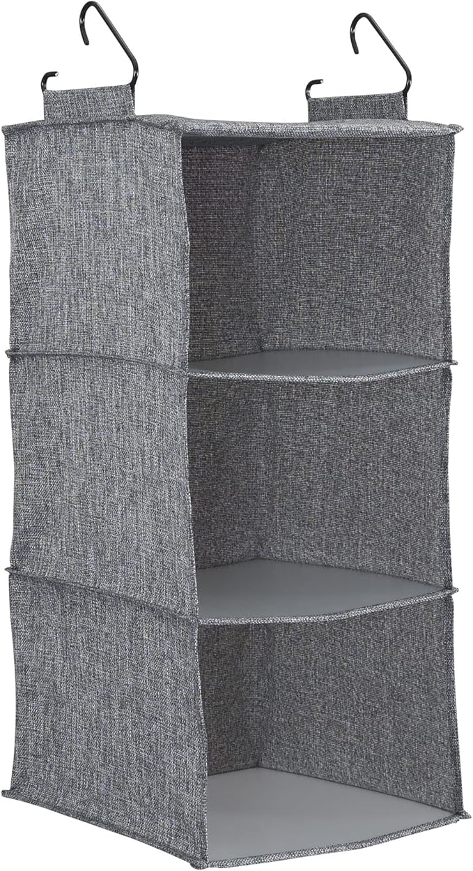 Household Essentials 3 Shelf Hanging Closet Organizer, Hanging Shelf with Hooks, Poly Linen and PEVA Shelving-NeatNest