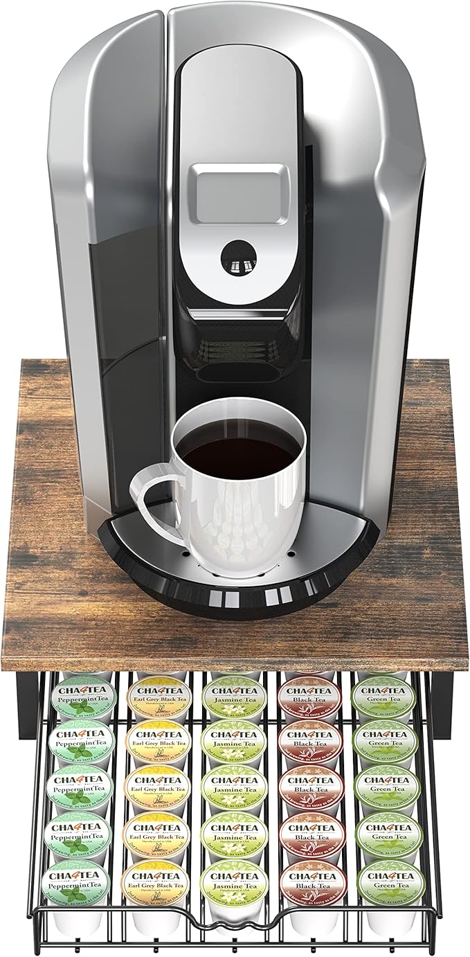 DecoBrothers K-Cup Holder Drawer for 30 Coffee Pods Storage, Rustic Brown-NeatNest