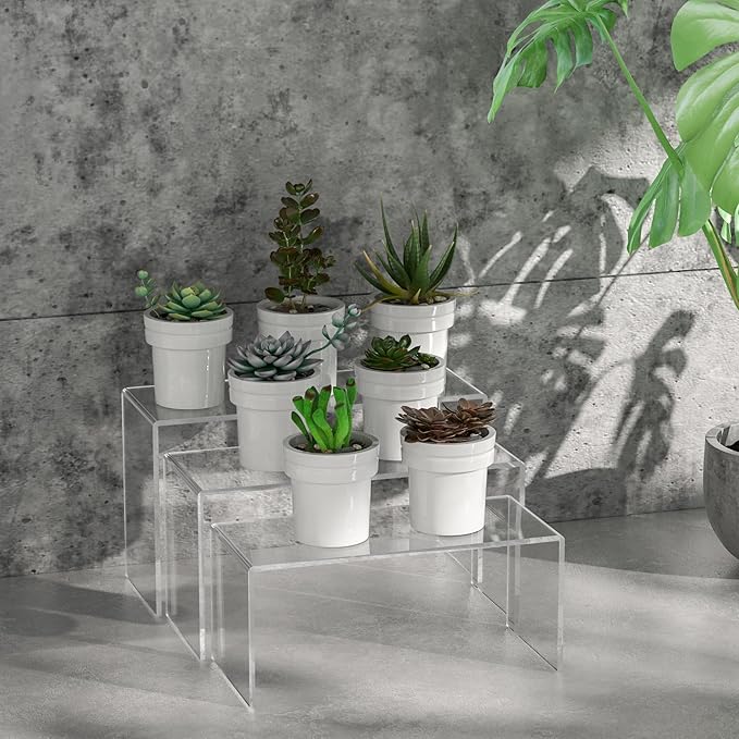 Acrylic Display Risers 6pcs, Clear Rectangular Display Organizer Stands, Acrylic Display for Funko Pop Figure, Desserts, Cupcake, Toys, Collectibles, Merchandises - 7.5''x8''x8.5''x9''x9.5''x10''-NeatNest