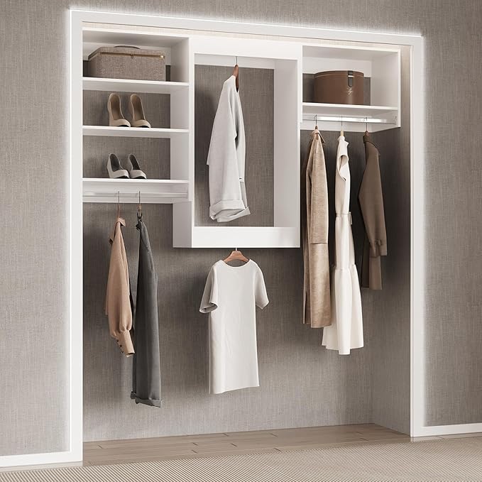 Double Hanging Closet Unit, Modular Wood Closet System Organizer with Storage, White, 19.5"W