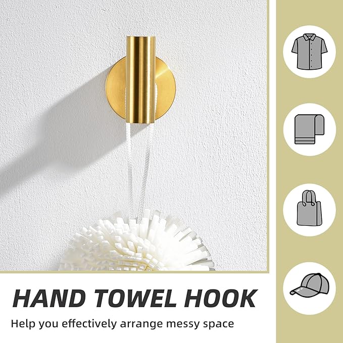 APLusee Robe Towel Hook, SUS 304 Stainless Steel Modern Home Storage Coat Hanger, Brushed Gold Wall Hook for Bath Toilet Kitchen Garage
