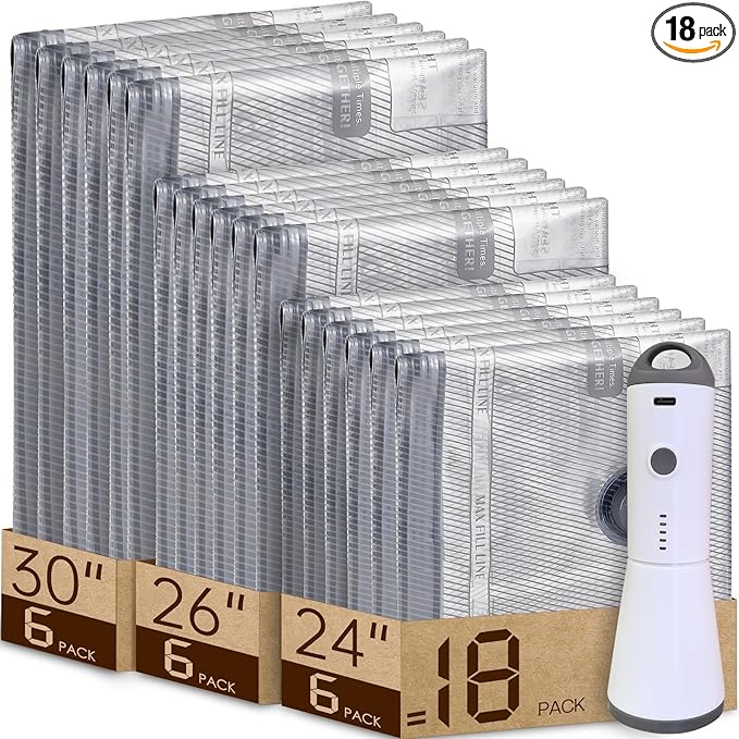 Vacuum Storage Bags for Travel with Rechargeable air Pump, 18 Pack Carry-on Size Compression Packing for Luggage and Suitcase, Space Saver Bags for Clothes and Clothing Travel-NeatNest