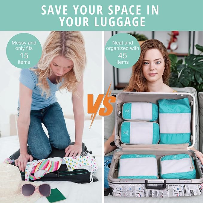 Expandable Compression Packing Cubes for Suitcases,6 Set Lightweight Compressible Travel Packing Organizer for Carry on Suitcase,Organizer Bags Set as Travel Essentials for Women-NeatNest