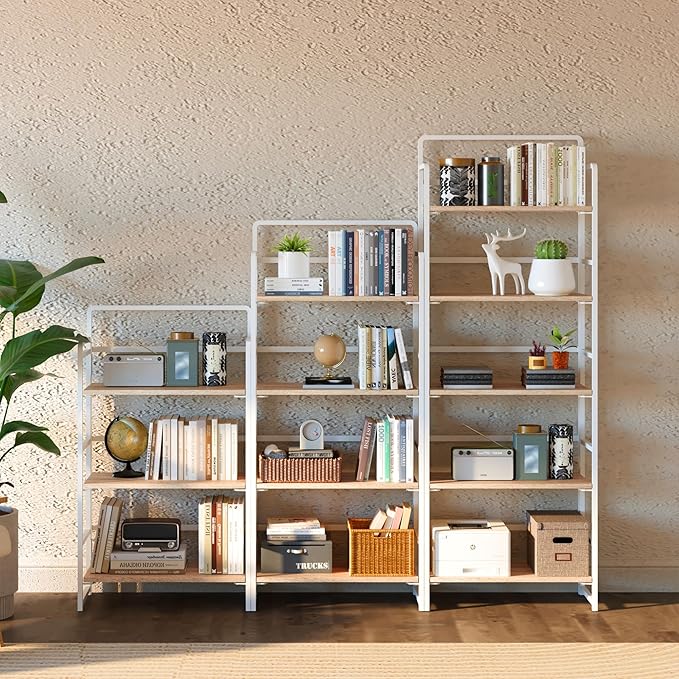4NM No Assembly Folding Bookshelf, 4-Shelf 54" H Collapsible Foldable Bookcase Storage for Small Spaces, Natural White