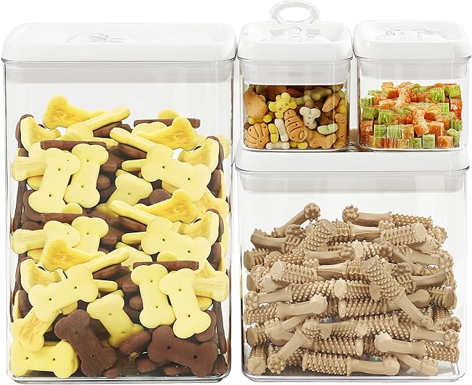 Felli Flip Tite Storage Container with Lid 4" RECTANGULAR Air Tight Ring Flip Top, Stackable Acrylic Canister for Kitchen Counter Pantry, Cereal Granola Pasta Spice, Gift Set for Women (4pk, Variety)-NeatNest