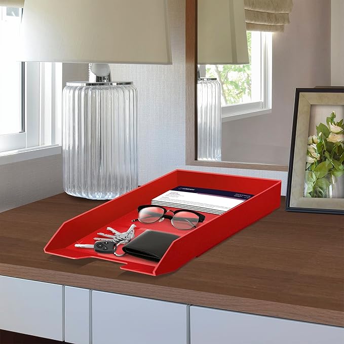 Acrimet Stackable Letter Tray Front Load, Letter Size, Plastic, Solid Red Color, 1 Unit-NeatNest